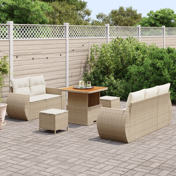 Conjunto de Sofá de Jardim com 8 Peças e Almofadas Beiges em Rattan Sintético e Acácia. M 3