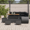 Conjunto de Sofá de Jardim 9 Peças com Almofadas. Preto. Rattan de Polietileno e Acácia 3