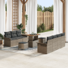Conjunto de Sofá de Jardín de 10 Piezas con Cojines Ratán Poli Gris Acacia 1