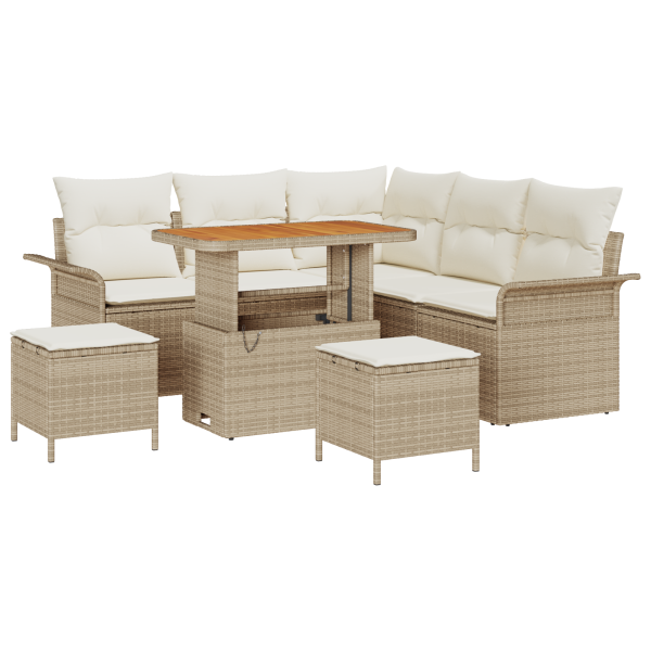 Conjunto de Sofás de Jardim com 8 peças e almofadas de rattan bege. de acácia. M 2