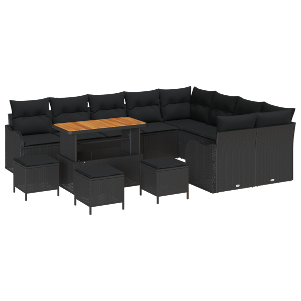 Conjunto de Sofá de Jardim com 13 Peças e Almofadas. Preto. Rattan de Polipropileno e Acácia M 2