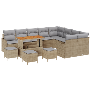 Conjunto de Sofás de Jardim com 13 peças e almofadas de rattan sintético bege. modelo Acácia. H
