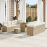 Set de sofá de jardín de 11 piezas con cojines beige de ratán sintético y acacia 1