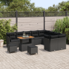 Conjunto de Sofá de Jardim de 12 Peças com Almofadas Preto Rattan Poly Acácia 3