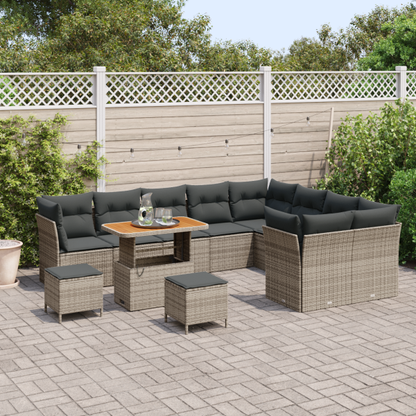 Conjunto de Sofá de Jardim  de 12 Peças com Almofadas Cinza de Rattan Acácia M 3