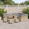 Juego de Sofás de Jardín de 13 piezas con Cojines Beige Poliratán Acacia 3