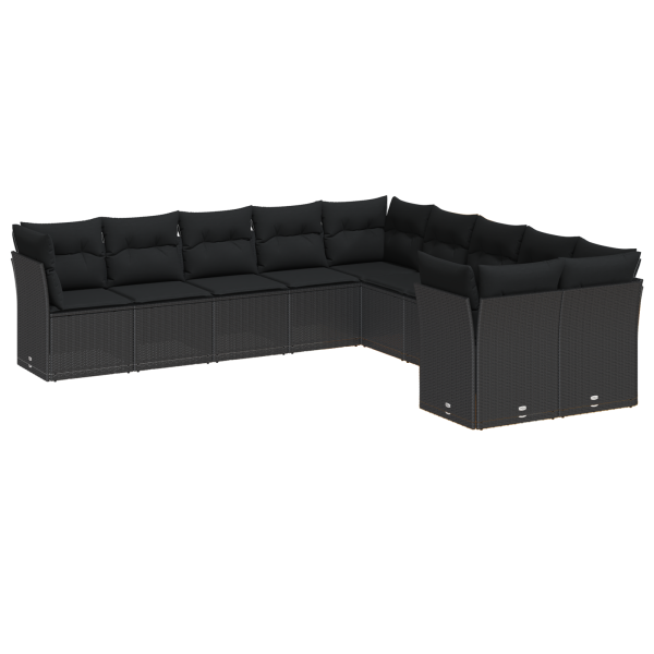 Conjunto de Sofá para Jardim  13 Peças com Almofadas Preto Polirattan Acácia M 2