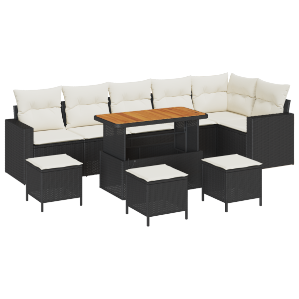 Conjunto de Sofás de Jardim de 10 Peças com Almofadas Preto Rattan Poliéster Acácia M 2