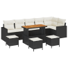 Conjunto de Sofás de Jardim de 10 Peças com Almofadas Preto Rattan Poliéster Acácia 2