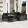Conjunto de Sofá de Jardim  de 12 Peças com Almofadas Preto Rattan Sintético Acácia 1