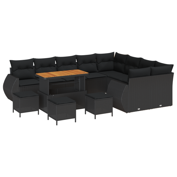 Conjunto de Sofá de Jardim  13 Peças com Almofadas Preto Rattan Poliéster Acácia M 2