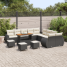 Conjunto de Sofás de Jardim  de 14 Peças com Almofadas Preto Rattan Poliéster Acácia 3