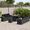 Conjunto de Sofá de Jardim de 9 peças com Almofadas Preto Rattan Sintético Acácia 3