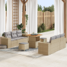 Conjunto de Sofá de Jardim  de 9 Peças com Almofadas Bege Rattan Acácia 1