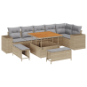 Conjunto de Sofás de Jardim de 9 peças com Almofadas Rattan Poli Bege Acácia 2