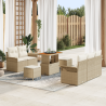 Conjunto de Sofás de Jardín de 8 Piezas con Cojines Beige Poliratán Acacia 1