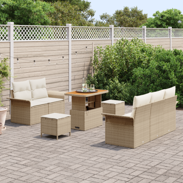 Conjunto de Sofás de Jardín de 8 Piezas con Cojines Beige Poliratán Acacia M 3
