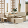 Conjunto de Sofá de Jardín de 8 Piezas con Cojines Beige de Rattan de Polietileno Acacia 1