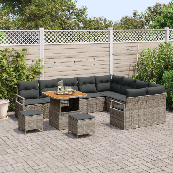 Conjunto de Sofá de Jardim com 12 Peças e Almofadas Cinza Rattan Acácia M 3