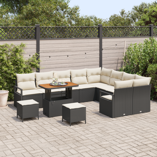 Conjunto de Sofás de Jardim  12 Peças com Almofadas Preto Rattan Polipropileno M 3