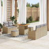Set de Sofá de Jardín  de 8 Piezas con Cojines Beige Poliratán Acacia 1