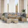 Conjunto de Sofá de Jardín  de 10 Piezas con Cojines Beige Poliratán Acacia 3