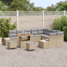 Conjunto de Sofás de Jardín de 12 Piezas con Cojines Beige de Poliratán Acacia 3