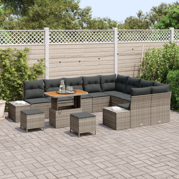 Conjunto de Sofás de Jardim  12 Peças com Almofadas Cinza Rattan PE Acácia M 3