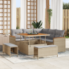 Conjunto de sofá de jardín de 8 piezas con cojines Beige Ratán Acacia 1