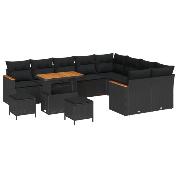 Conjunto de Sofás de Jardim  12 Peças com Almofadas Preto Vime Acácia M 2