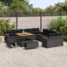Conjunto de Sofá de Jardim com Almofadas de 13 Peças Preto Poly Rattan Aço 3