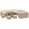 Conjunto de Sofás de Jardim de 14 Peças com Almofadas Bege Rattan Poly Acácia 2