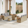 Conjunto de Sofás de Jardín de 9 Piezas con Cojines Ratán Sintético Beige Acacia 1