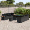 Conjunto de Sofá de Jardim de 11 Peças com Almofadas Rattan Poly Preto Acácia 3