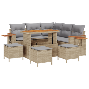 Juego de Sofá de Jardín de 9 Piezas con Cojines Beige Poliratán Acacia H