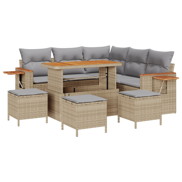 Conjunto de Sofás de Jardim  9 Peças com Almofadas Bege Vime PE Acácia M 2