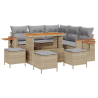 Conjunto de Sofás de Jardim  9 Peças com Almofadas Bege Vime PE Acácia 2