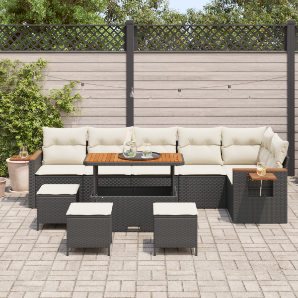 Conjunto de Sofá Garden  de 10 Peças com Almofadas Preto Rattan Acácia M 3