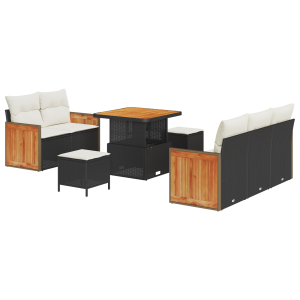 Conjunto de Sofá de Jardim  de 8 Peças com Almofadas Preto Vime PE Acácia H