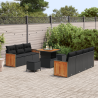 Conjunto de Sofá de Jardim  de 10 Peças com Almofadas de Rattan Preto e Acácia 3