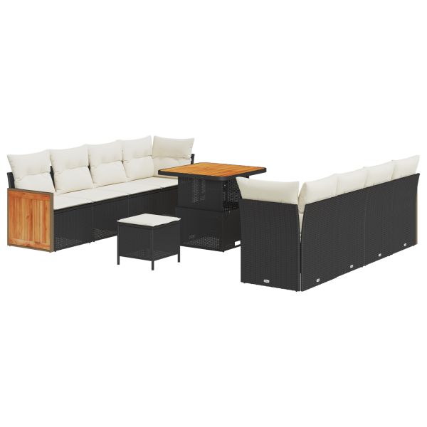 Conjunto de Sofa de Jardim de 11 Peças com Almofadas Preto Vime Polipropileno Acácia M 2