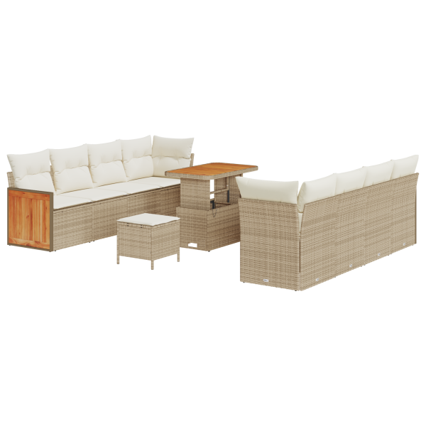 Conjunto de Sofá de Jardim  11 Peças com Almofadas Bege Rattan Sintético Acácia M 2