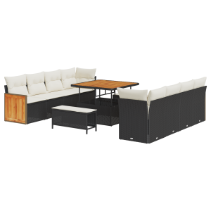 Conjunto de Sofá de Jardim  de 11 Peças com Almofadas Rattan Preto Acácia H