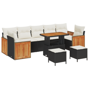 Conjunto de Sofás para Jardim  de 10 peças com Almofadas Preto Rattan Acácia H