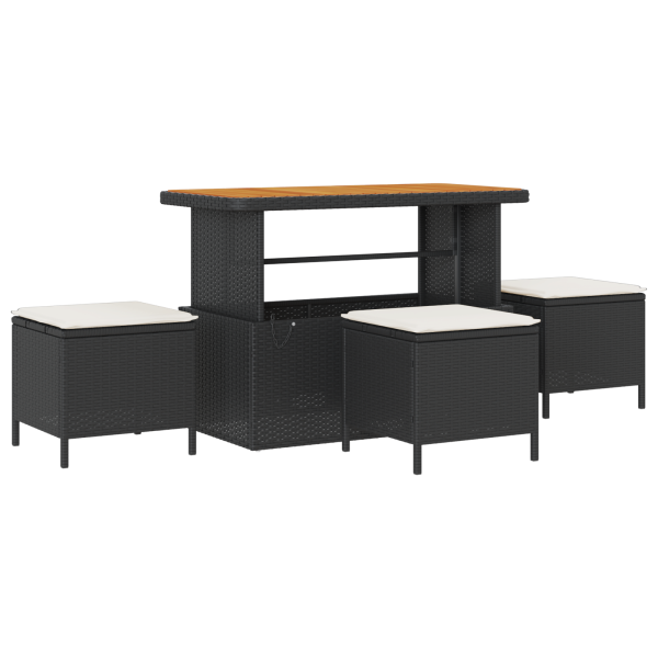 Conjunto de Sofá de Jardim com Almofadas de 10 Peças Preto Rattan Poli Acácia M 4