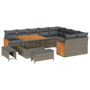 Conjunto de Sofá de Jardim  de 12 Peças com Almofadas Cinza Polyrattan Acácia H