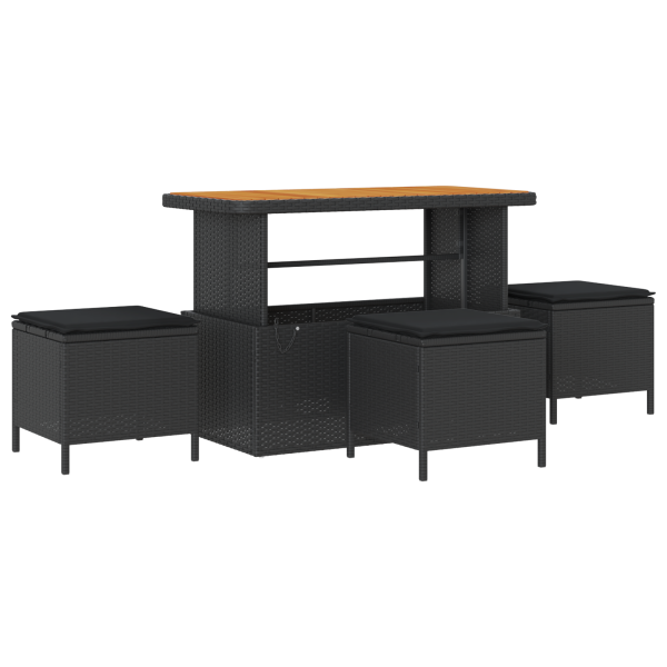 Conjunto de Sofá de Jardim  com Almofadas Preto Vime Sintético de Acácia M 3