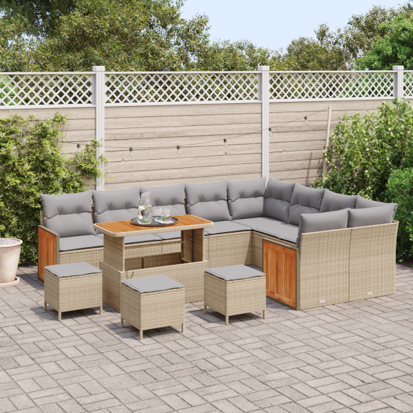 Conjunto de Sofá de Jardim com 13 Peças Bege Rattan PE Acácia M 3