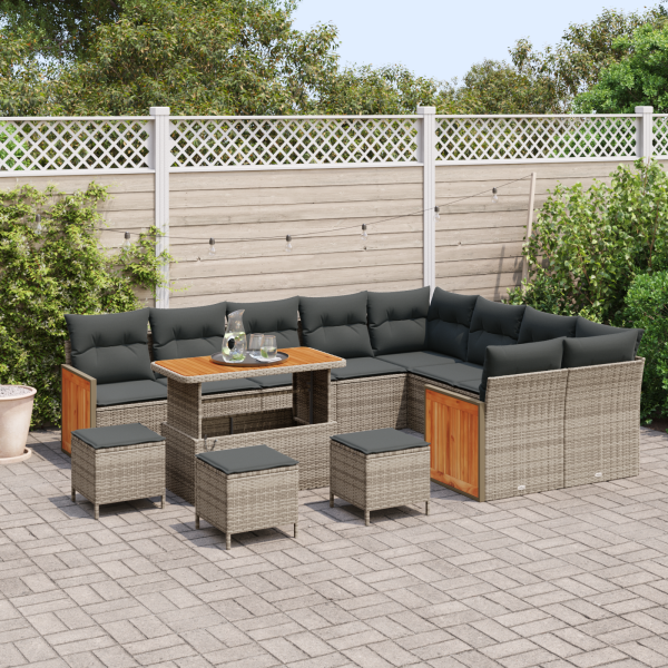 Conjunto de Sofá de Jardim com 13 Peças Cinza Rattan Sintético Acácia M 3