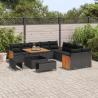 Conjunto de Sofás de Jardim de 13 Peças com Almofadas Preto Polyrattan Acácia 3
